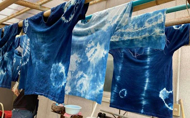 Indigo-dyed shirts drying at Sapa workshop in Ta Van Village, Sa Pa.