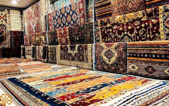Cappadocia carpet shop displaying traditional Turkish rugs.