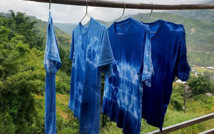 Indigo-dyed shirts drying at Sapa Indigo Dyeing Workshop, Ta Van Village, Sa Pa.