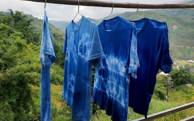 Indigo-dyed shirts drying at Sapa Indigo Dyeing Workshop, Ta Van Village, Sa Pa.