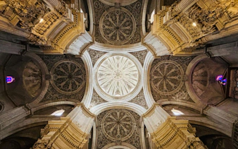 Ornate ceiling of a historic cathedral in Mexico City's Centro Histórico.