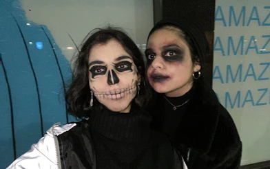 People with Halloween makeup during Haunted Manchester city exploration game.