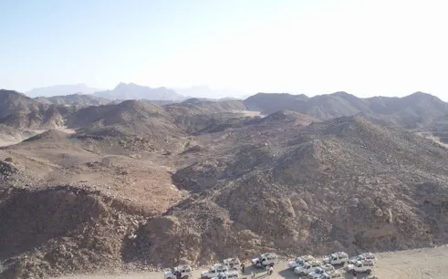 Desert landscape with quad bikes in Sharm El Sheikh for safari tour.