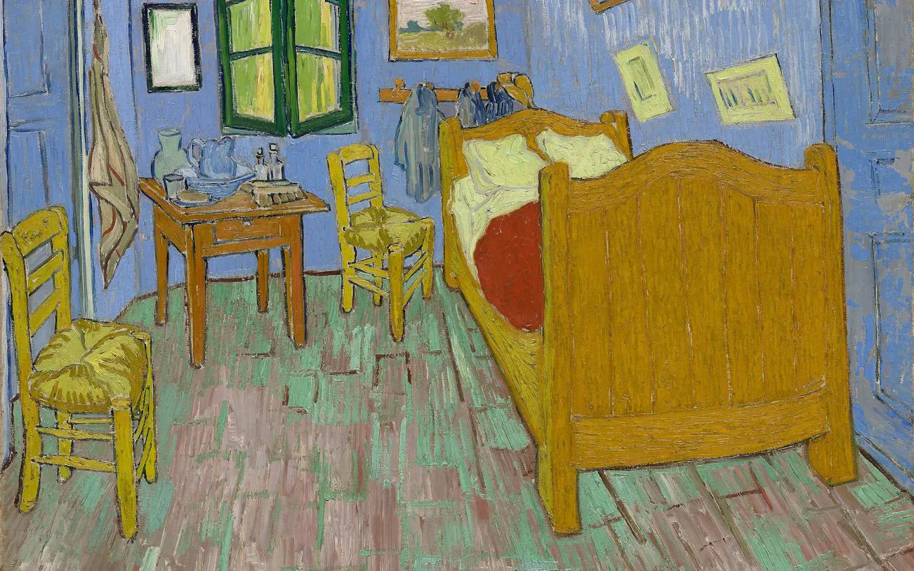 Van Gogh's "Bedroom in Arles" painting at the Art Institute of Chicago.