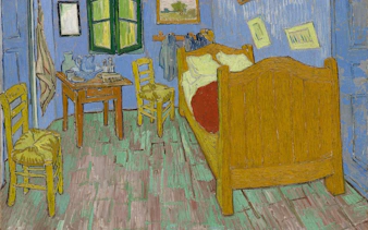 Van Gogh's "Bedroom in Arles" painting at the Art Institute of Chicago.