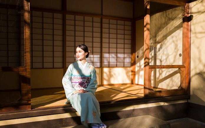 Premium silk kimono rental experience at Shinjuku Gyoen National Garden, Japan.