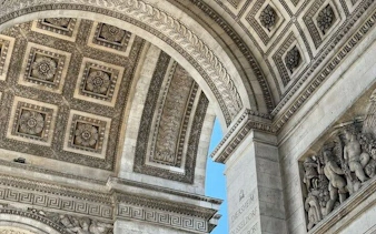 Arc de Triomphe interior arch details with sculpted reliefs, Paris.