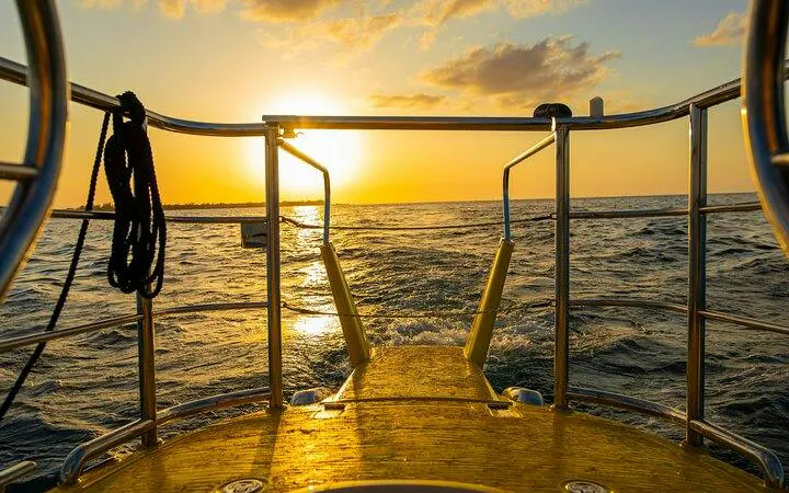 Semi-submarine deck view during sunset cruise in Zanzibar.