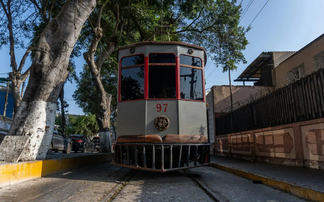 Historic tram in Barranco district, Lima, on a self-guided audio walking tour.