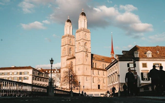 Grossmünster church in Zurich during a self-guided city exploration game.