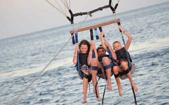 Parasailing over the Red Sea with a group, Sharm El Sheikh.