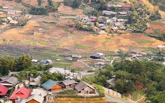 Sapa rice terraces and village view from motorbike tour, Vietnam.