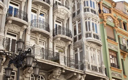 Elegant historic building facade in Oviedo, Spain, featured on self-guided walking tour app.