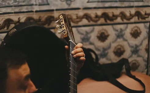 Guitarist playing at Fado Midnight Open Mic, Mesa de Frades, Lisbon.