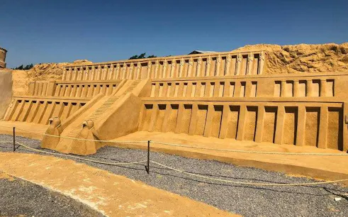Sand sculpture of an ancient temple at Sand City Museum, Hurghada.