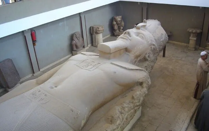 Colossal statue of Ramses II in Memphis museum on Saqqara, Memphis, and Dahshur tour.