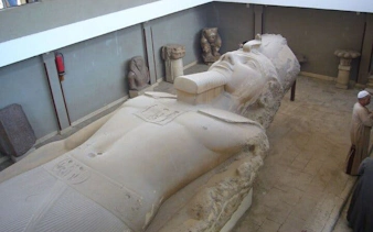 Colossal statue of Ramses II in Memphis museum on Saqqara, Memphis, and Dahshur tour.