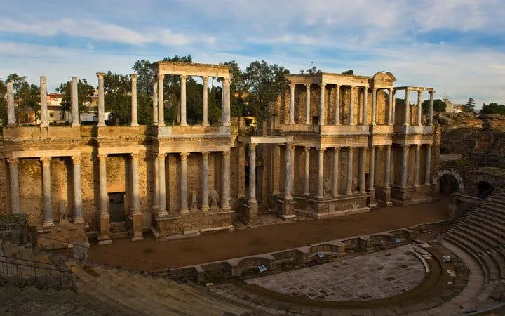 Roman Theatre ruins in Mérida, Spain, featured in a self-guided walking tour app.