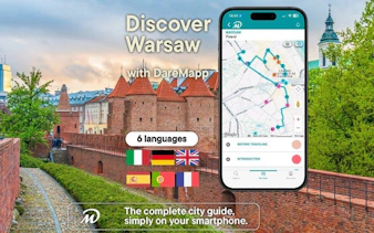 Warsaw Barbican with mobile app map for self-guided walking tour.