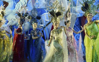 Performers in elaborate costumes at Tiffany's Cabaret Show, Pattaya.