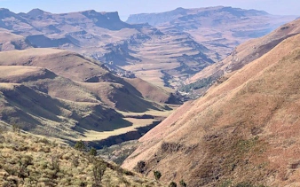 Sani Pass mountain landscape view on the way to Lesotho from Durban.