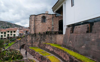 Koricancha Temple ruins and gardens in Cusco Historic Center, Peru.