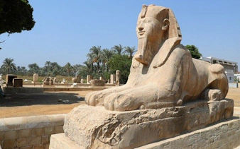 Sphinx statue at Memphis archaeological site on Saqqara, Memphis, and Dahshur tour.