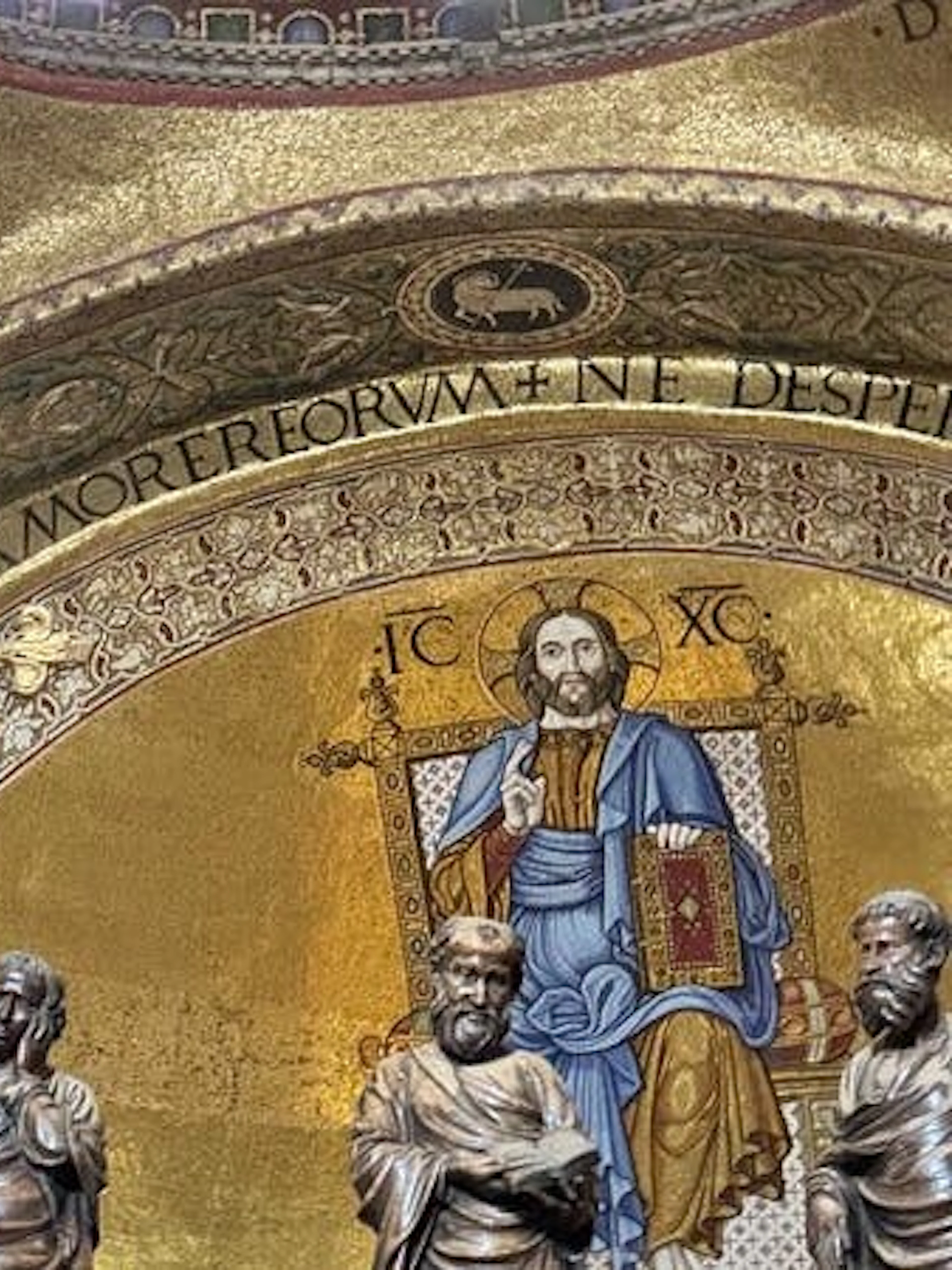 St Mark's Basilica interior with religious mosaics and crucifix, Venice guided tour.