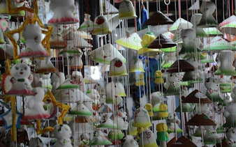 Ceramic wind chimes displayed at Bat Trang Ceramic Village, Hanoi.