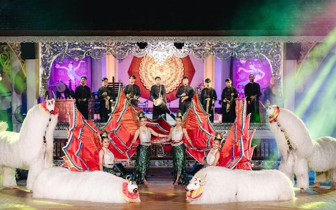 Khantoke dinner show with traditional Lanna dancers and musicians in Chiang Mai.