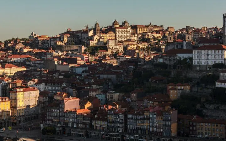 Porto historic center skyline with traditional buildings during a self-guided audio walking tour.