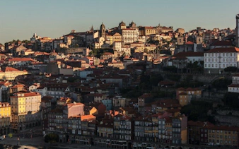 Porto historic center skyline with traditional buildings during a self-guided audio walking tour.