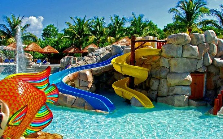 Water slides and pool at Splash Jungle Water Park, Phuket.