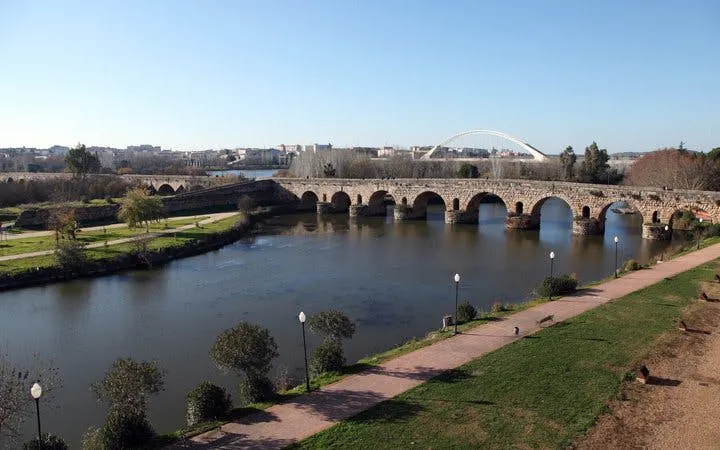 Roman bridge over the Guadiana River in Mérida, Spain, seen on a self-guided walking tour.