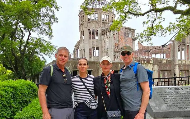 Visitors at Hiroshima Atomic Bomb Dome during guided tour.