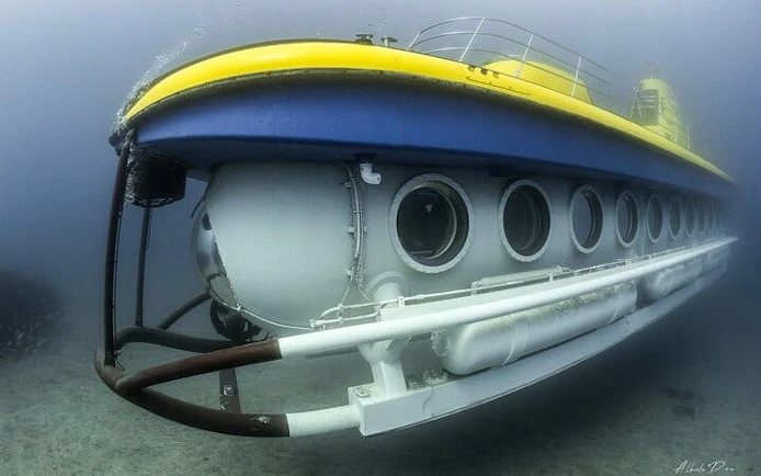 Submarine underwater during Tenerife tour with hotel pickup.