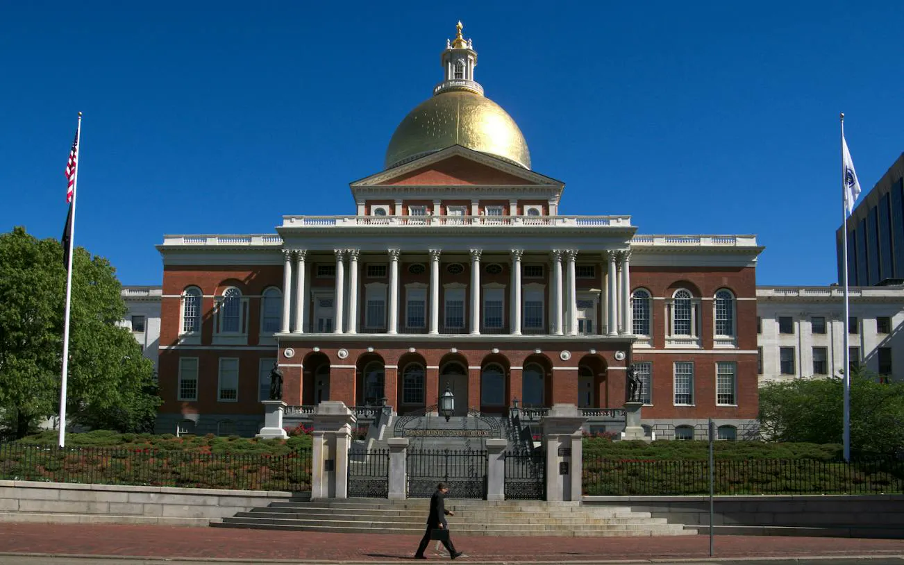 Massachusetts State House with golden dome on Boston Freedom Trail.