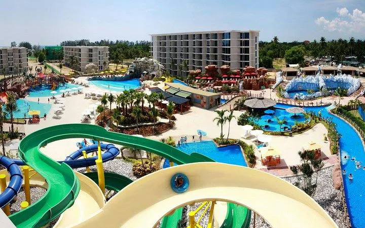 Water slides and pools at Splash Jungle Water Park, Phuket.