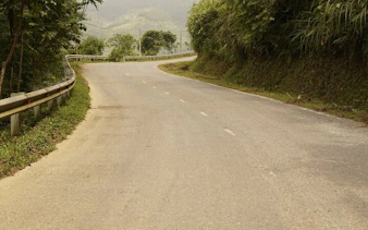 Winding road through lush greenery on Bac Ha Market motorbike trip from Sapa.