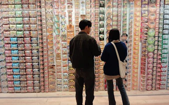 Visitors exploring cup noodle display at Yokohama’s Fun Museum.