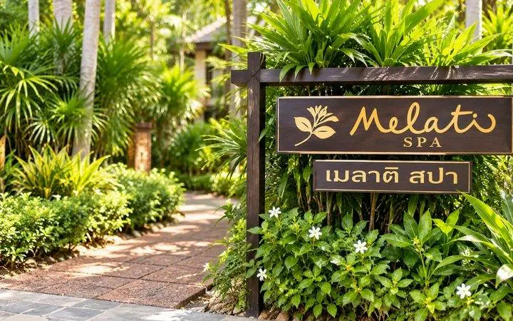 Melati Spa entrance surrounded by lush greenery, Ko Samui.