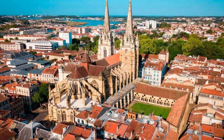 Bayonne Cathedral aerial view on self-guided walking tour app.