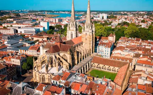 Bayonne Cathedral aerial view on self-guided walking tour app.