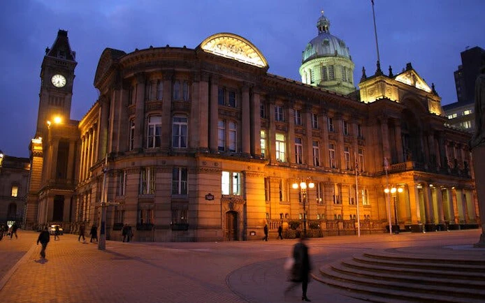 Birmingham Council House illuminated at night during a self-guided haunted city exploration.
