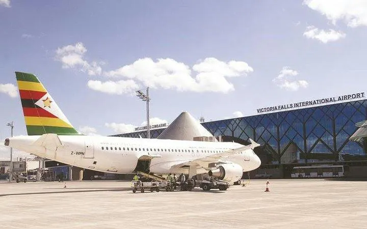Airplane on tarmac at Victoria Falls International Airport, Zimbabwe.