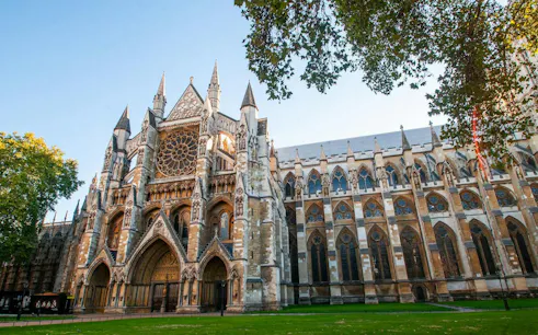 Westminster Abbey exterior, London, featured on self-guided audio walking tour.