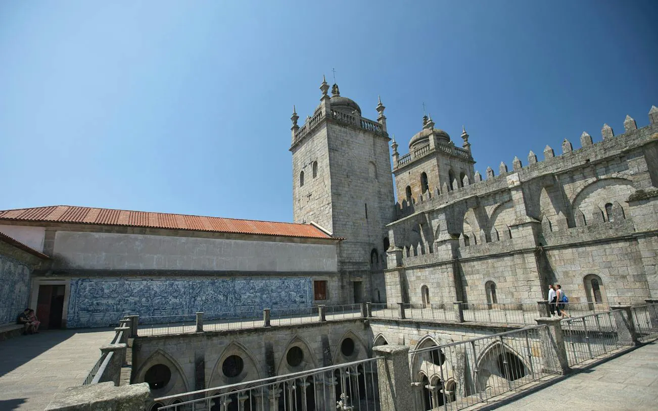 Porto Cathedral exterior with azulejo tiles, part of the Porto Historic Center self-guided audio tour.