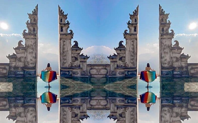 Ancient stone gate with reflection in Sapa, Vietnam, part of private car tour to Lonely Tree and Heaven's Gate.