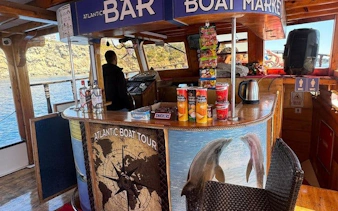 Boat bar with snacks and drinks on Antalya Lower Duden Waterfall tour.