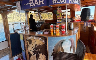 Boat bar with snacks and drinks on Antalya Lower Duden Waterfall tour.